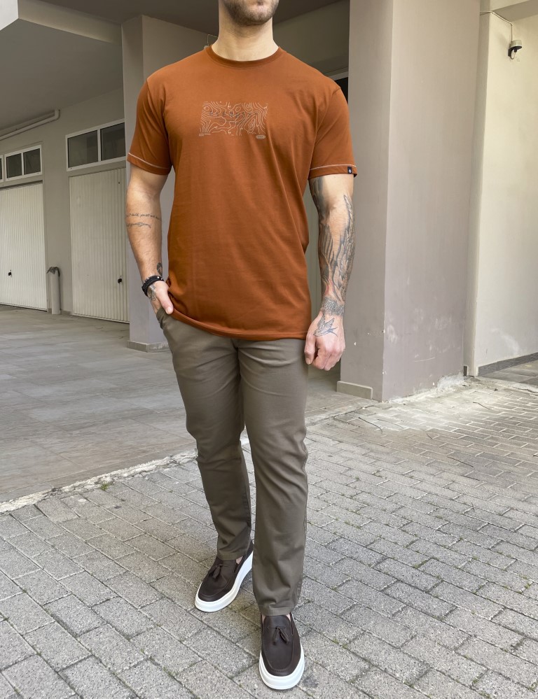 Everbest ανδρικό κάμελ Tshirt με τύπωμα 242806K φωτογραφία